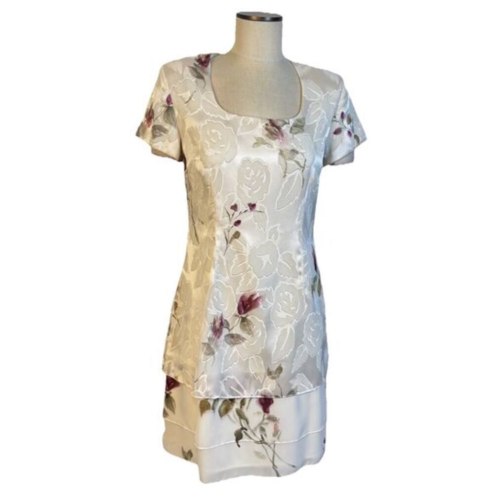 VTG Jeffrey and Dara Evenings Dress Womens 8 Floral Shimmer Layerd Cocktail